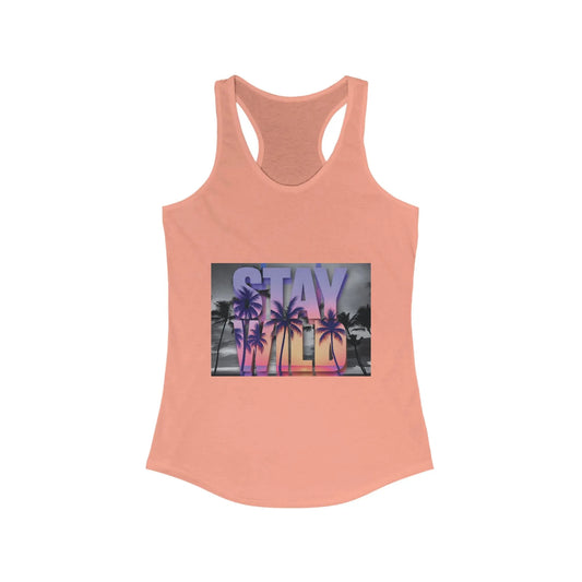 Peach tank top with 'Stay Wild' graphic design on a white background