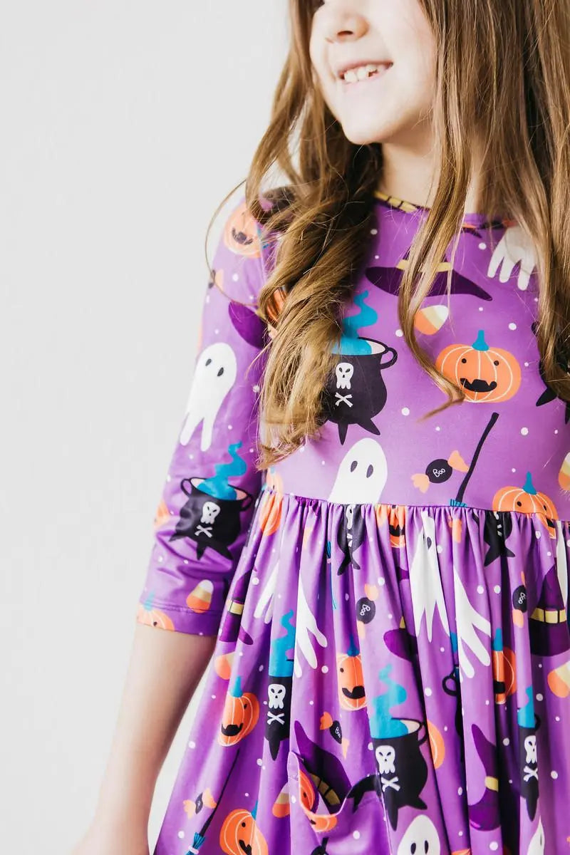 Halloween Dress | No Tricks, Just Treats 3/4 Sleeve Pocket Twirl Dress Mila & Rose ®