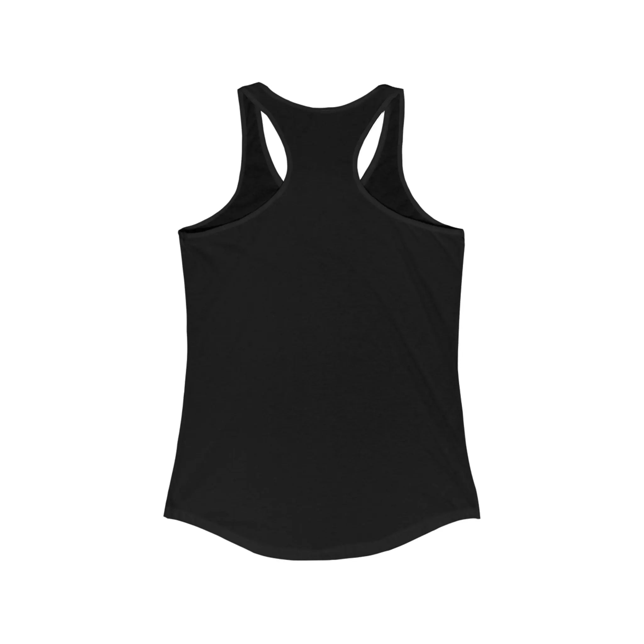 Back of a black tank top on a white background