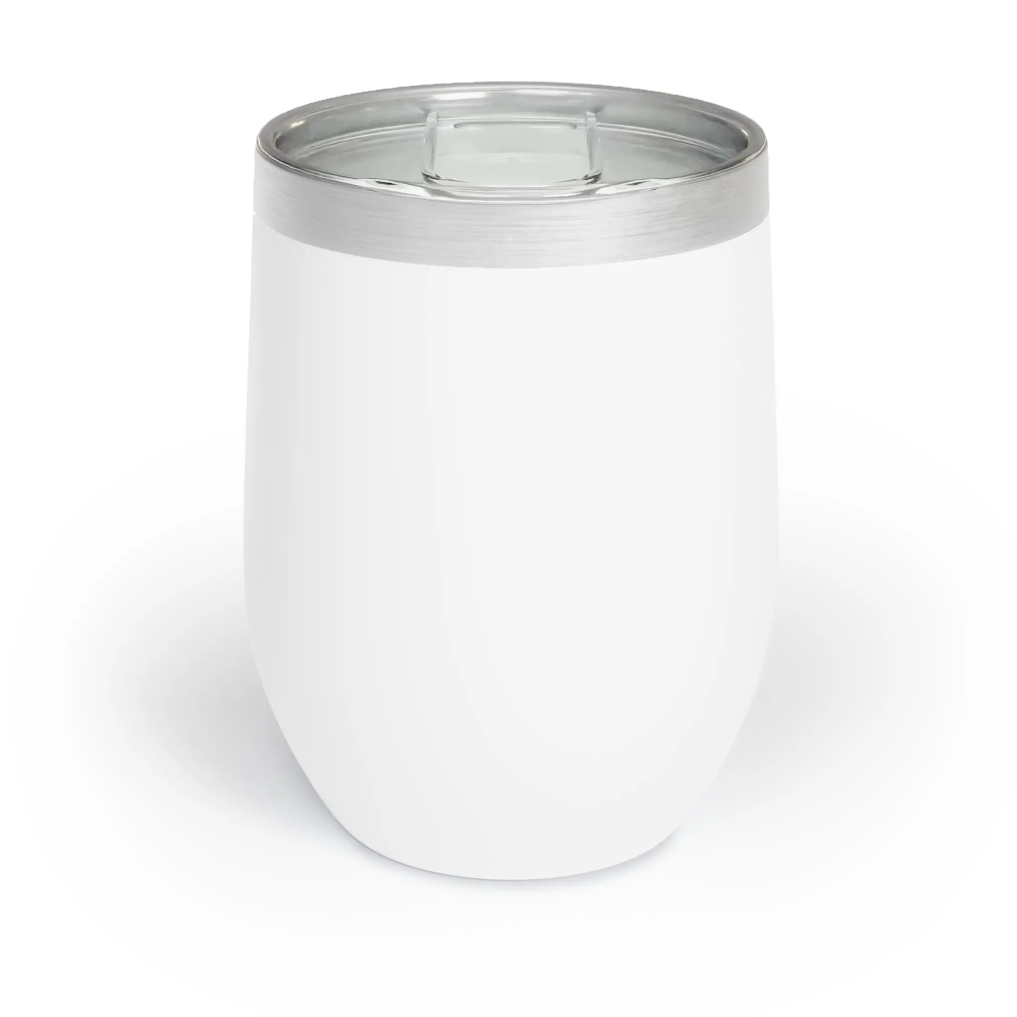 White tumbler with a clear lid on a white background