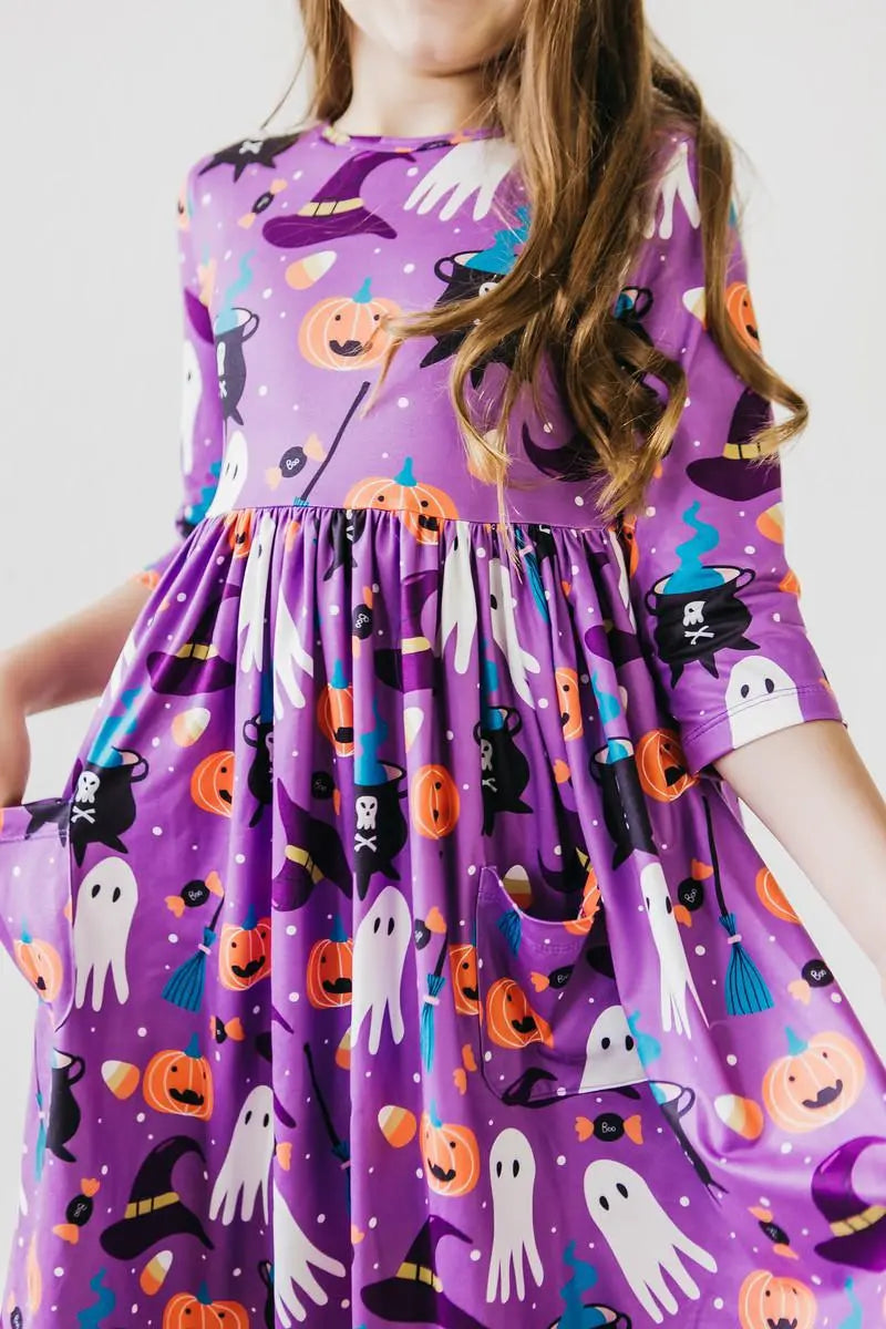Halloween Dress | No Tricks, Just Treats 3/4 Sleeve Pocket Twirl Dress Mila & Rose ®