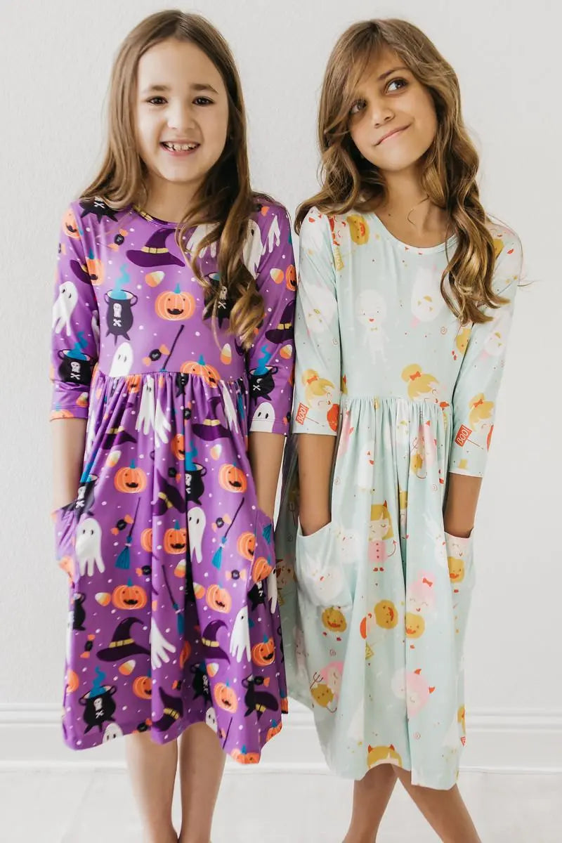 Halloween Dress | No Tricks, Just Treats 3/4 Sleeve Pocket Twirl Dress Mila & Rose ®