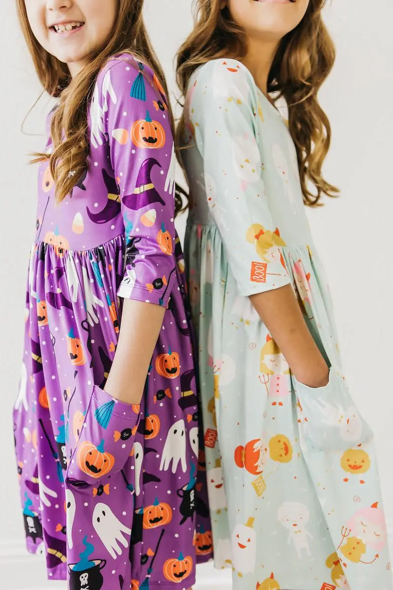 Halloween Dress | No Tricks, Just Treats 3/4 Sleeve Pocket Twirl Dress Mila & Rose ®