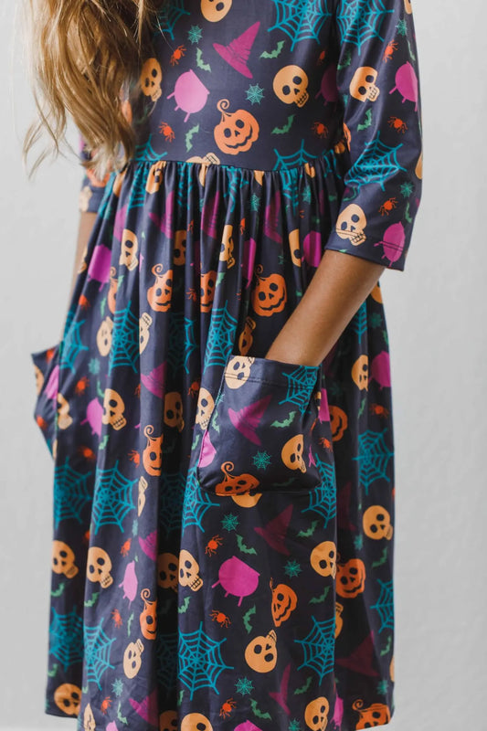 Skeleton Web 3/4 Sleeve Pocket Twirl Dress Mila & Rose ®