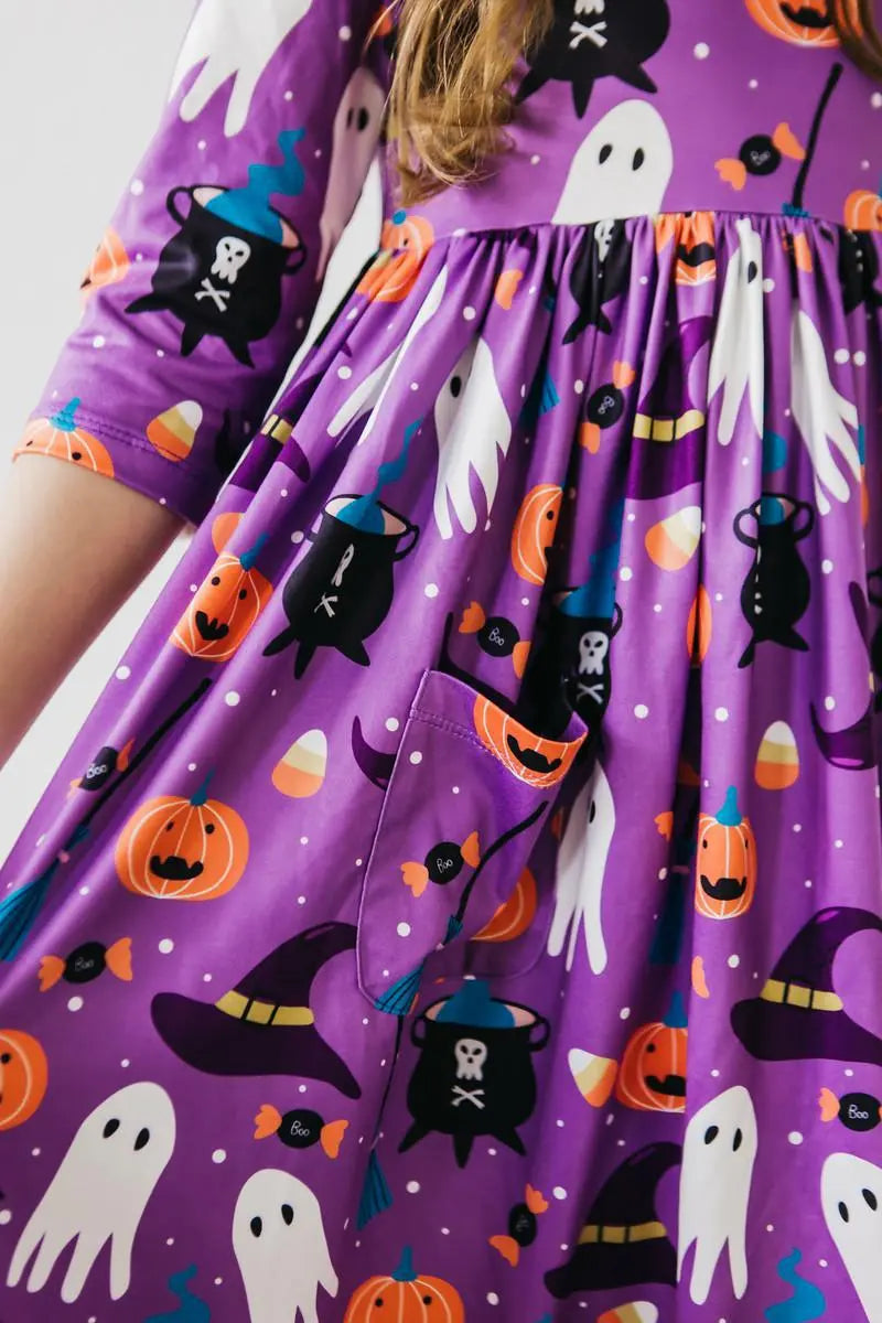 Halloween Dress | No Tricks, Just Treats 3/4 Sleeve Pocket Twirl Dress Mila & Rose ®