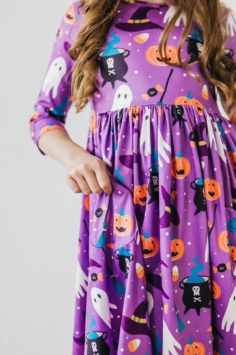 Halloween Dress | No Tricks, Just Treats 3/4 Sleeve Pocket Twirl Dress Mila & Rose ®